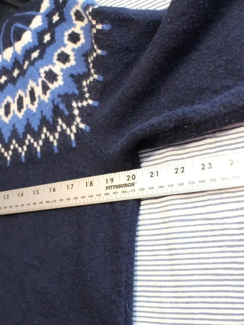 Gap $88 Small Navy Blue White Fair Isle Nordic Crew Neck Wool Blend Sweater